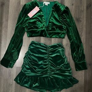ASOS Green Velvet Skirt Set